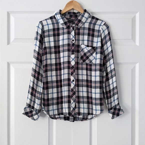 Rails White + Pink + Blue Plaid Flannel Button Down Shirt | S - Picture 7 of 12